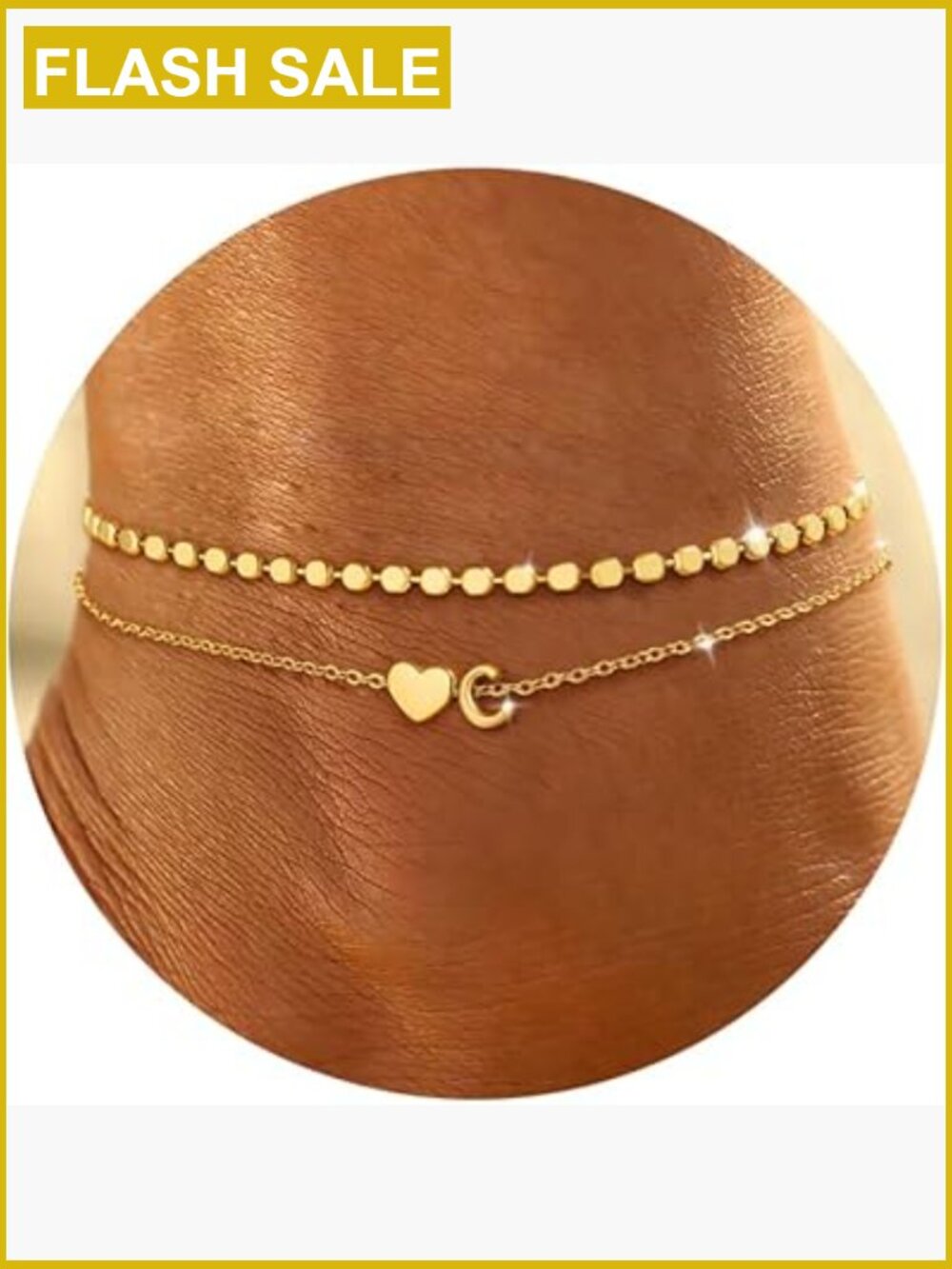 Layered Initial Ankle Bracelets Waterproof 14K Gold Plated Anklets for Women